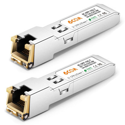 Picture of 6COM 2Pack 10GBase-T SFP+ Transceiver, 10G T SFP+ RJ45 Copper Module for Cisco SFP-10G-T-S, Ubiquiti UF-RJ45-10G, Netgear, D-Link, Supermicro, TP-Link, up to 30m