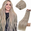 Picture of LAAVOO Sew in Blonde Hair Extensions Real Human Hair Weft Hair Extensions 16 Inch Blonde Human Hair Extensions Dirty Blonde with Platinum Blonde Sew in Weft Bundles 100 Gram