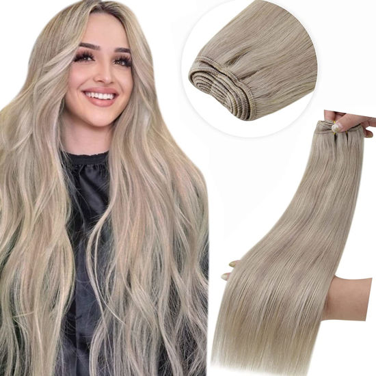 Micro Beaded Weft Extensions Professional Platinum Blonde #60|LaaVoo 16in / 150g | 3 Bundles (Recommend) / Platinum Blonde