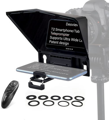 Picture of Desview T2 Teleprompter, 8 inch HD Display Glass, Teleprompter with Remote Control, Compatible with iPhone/ipad/DSLR Cameras,App Compatible with iOS/Android, Easy Assembly for Online Teaching