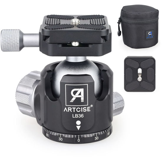 Picture of Low Profile Ball Head Tripod Mount Ball Head 36mm Diameter ARTCISE LB36 All Metal CNC Machining with Two 1/4" Quick Release Plates for Tripod, Monopod, DSLR, Camcorder，Max Load 44lbs /20kg