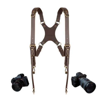 Picture of 4J LEDR Camera Strap,Dual Shoulder Leather Harness for Photographer,Leather Dual Camera Shoulder Strap for 2 Cameras Carrying for Men&Women, Multi Camera Gear for DSLR/SLR Strap,Quick Release (BROWN)