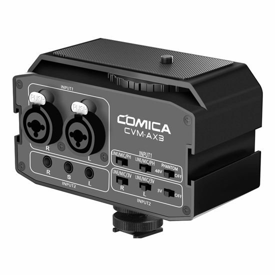 Picture of DSLR Preamp, Comica CVM-AX3 XLR Microphone Audio Mixer, Dual XLR/3.5mm/6.35mm Port Camera Mixer, Video Adapter with Real-time Monitoring for Canon Nikon Sony Panasonic DSLR Camera Camcorder