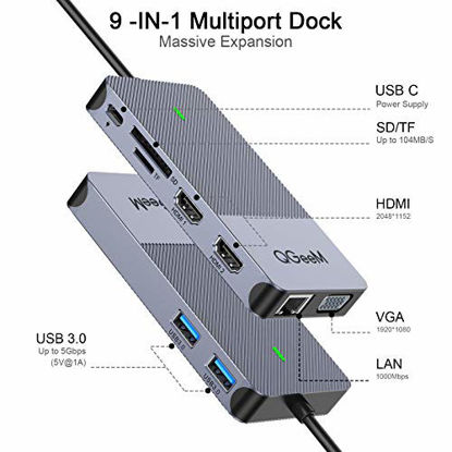 Picture of Docking Station, QGeeM USB C Hub 3.0 to Dual HDMI VGA Adapter,PortableTriple Display USB C Docking Station Dual Monitor Compatible With MacBook,Dell,HP,ThinkPad,All USB 3.0 Laptop USB C Dock