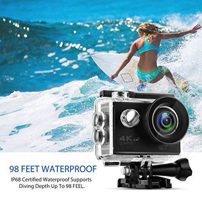 Picture of 4K Action Camera,Wewdigi HE9000 4K Sports Action Camera Ultra HD 30m Waterproof WiFi 16MP DV Camcorder 170 Degree Wide 2 inch LCD Screen/Remote Control/4k/HD 19 Mounting Kits-Black