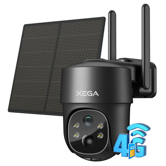 Picture of Xega 4G LTE Cellular Security Camera Solar with SIM Card (Verizon AT&T T-Mobile),Wireless Outdoor No WiFi Security Camera,2K HD PTZ Night Vision Motion Detection 2 Way Talk SD&Cloud Storage