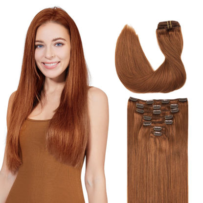 Picture of GOO GOO Hair Extensions Real Human Hair, Auburn, Thick, Straight, Soft & Natural, Remy Clip-in Hair Extensions for Women, 7pcs 120g 16 inches