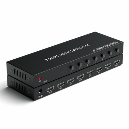 Picture of 7 Port HDMI Switch 4k@60hz, HDMI Switcher 7 in 1 Out HDCP 2.0 HDMI2.0 Hub Supports 3D Compatible with Nintendo Switch/Switch OLED/Xbox PS5/4/3 DVD Player Fire Stick Roku Apple TV Chromecast TV PC