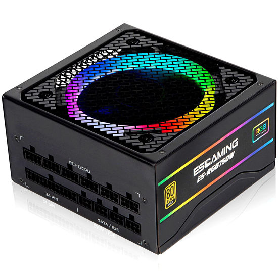 Picture of ESGAMING 750 Watt Power Supply, 80 Plus Gold, Fully Modular RGB Power Supply, ATX 12V Active PFC Switching Power Supply, 5 Year Warranty