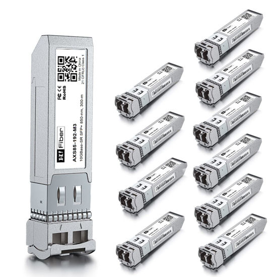 Picture of 10 Pack 10G Multimode SFP+ LC Module, 10GBase-SR Fiber Transceiver for Cisco SFP-10G-SR, Meraki MA-SFP-10GB-SR, Ubiquiti UniFi UF-MM-10G, Mikrotik, Netgear and More (MMF,850nm,300m,DDM)