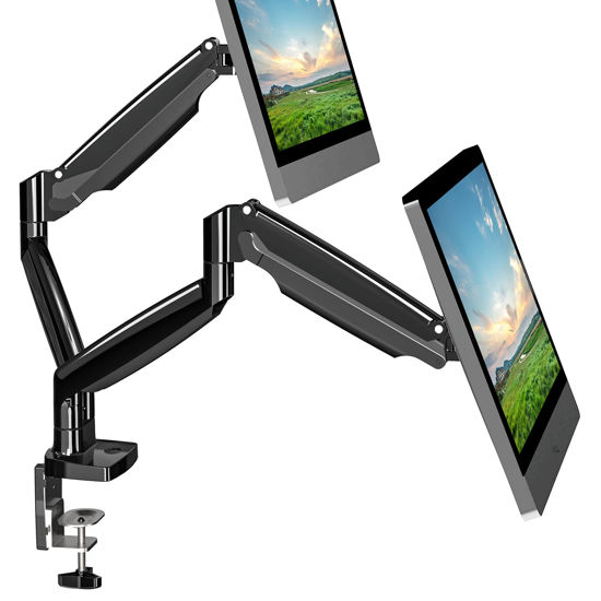 Picture of UPGRAVITY Dual Monitor Mount, 2 Monitor Desk Mount for Ultrawide 22"-34" Flat/Curved Screens, Gas Spring Double Computer Monitor Arms Hold 26.5lbs, Adjustable VESA Dual Monitor Stand for Home Office