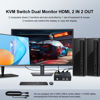 Picture of KVM Switch Dual Monitor HDMI 4K@30Hz, KVM Switch 2 Monitors 2 Computers, HDMI KVM Switches 2 Port with USB 2.0 Ports Share Keyboard & Mouse, Support 2 PCs Share 2 Monitors, Hotkey Switch, with Cables