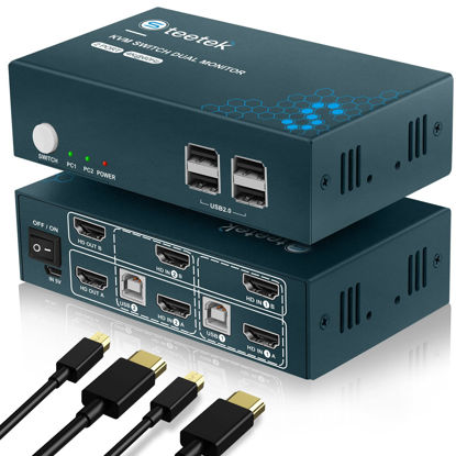 Picture of Steetek USB 2.0 Kvm Switch Dual Monitor HDMI 2 Port, Kvm Switch 4K@60Hz 2 Computers Share 2 Monitors and 1 Set Keyboard Mouse, HDMI Kvm Switch Dual Display, Button Switch with 2 USB and 4 HDMI Cable