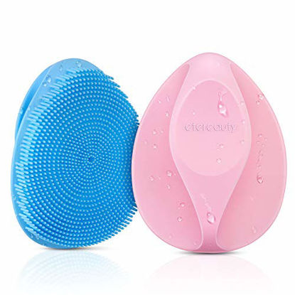 Picture of Silicone Face Scrubber Exfoliator Brush, ETEREAUTY Manual Facial Cleansing Brush Pad Soft Face Cleanser for Exfoliating and Massage Pore for All Skin Types,Blue and Pink