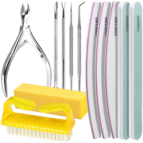 Picture of Nail Files & Buffer Block Set, FANDAMEI Nail Files 100/180, Nail Buffer Block, Nail Cuticle Nippers, Cuticle Pusher, Cuticle Peeler, Nail Lifter, Toenail File, Nail Brush for Manicure & Pedicure