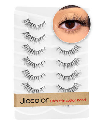 Picture of Jiocolor Fox Eye Lashes Natural Look Spiky False Eyelashes Cat Eye Eyelashes Wispy Soft Fake Mink Lashes Pack 7 Pairs (9MM-15MM)