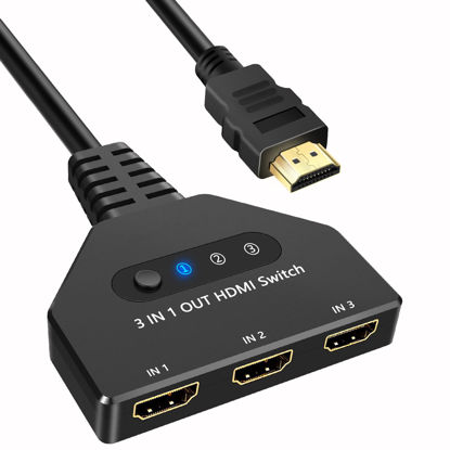 Picture of HDMI Switch 3 in 1 Out, 4K@30hz HDMI Splitter Supports Full HD 1080P 3D Compatible with Roku Fire TV Stick HDTV PS4/PS5 Xbox One Chromecast