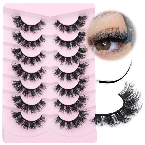 Picture of Mink Lashes Natural Look False Eyelashes Fluffy Flat Eyelashes 3D Mink Lashes Wispy Strips Lashes 7 Pairs Multipack by Focipeysa