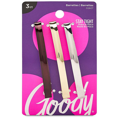 Picture of Goody Metal Hair Barrettes Clips - 3 Count, Assorted Colors - Slideproof and Lock-In Place - Suitable for All Hair Types - Pain-Free Hair Accessories for Men, Women, Boys, and Girls - All Day Comfort