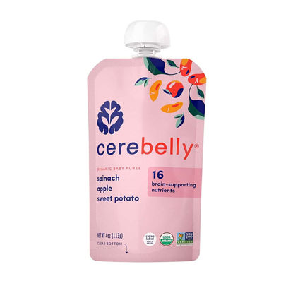 Picture of Cerebelly Baby Food Pouch - Spinach Apple Sweet Potato, Organic Fruit & Veggie Purees, Great Snack for Toddlers, 16 Brain-supporting Nutrients from Superfoods, No Added Sugar