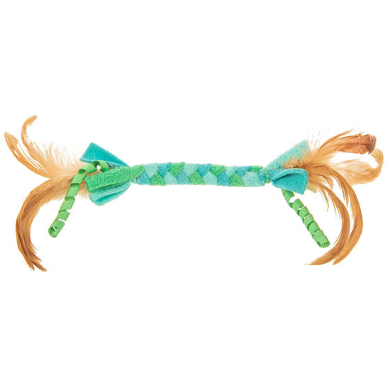 Picture of Petlinks Fleecy Fun Braided Fleece & Feather Cat Toy - Blue/Green, One Size