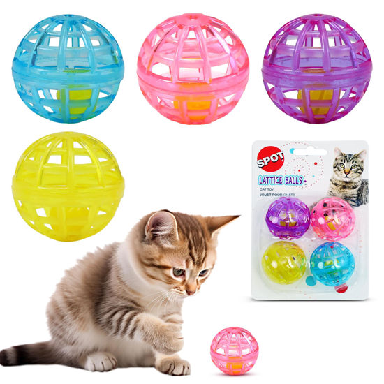 Picture of SPOT Lattice Balls Cat Toys - Durable, Fun Balls with Bells Perfect for Swatting and Batting, Colorful Toys to Entertain Indoor Cats and Kittens, 1.5 inch, 4 pcs