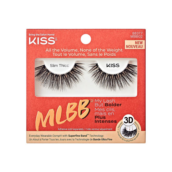 Picture of KISS My Lash But Bolder, False Eyelashes, 'Slim Thicc', 16 mm, Includes 1 Pair, Contact Lens Friendly, Easy to Apply, Reusable Strip Lashes, Glue On Lashes