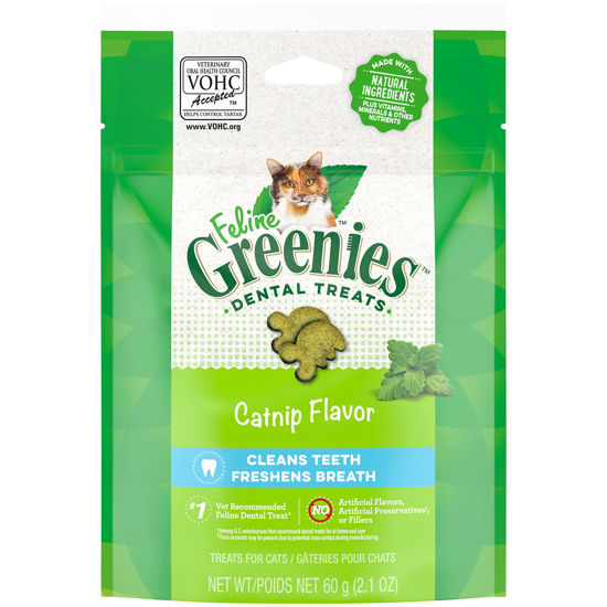 Picture of Greenies Feline Adult Natural Dental Care Cat Treats, Catnip Flavor, 2.1 oz. Pouch