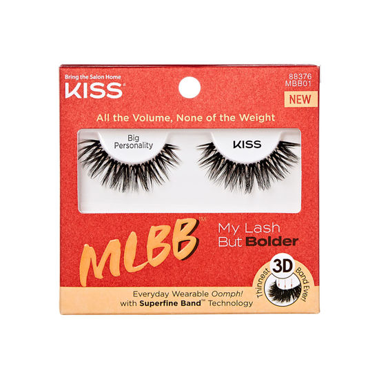 Picture of KISS My Lash But Bolder, False Eyelashes, 'Big Personality', 14 mm, Includes 1 Pair, Contact Lens Friendly, Easy to Apply, Reusable Strip Lashes, Glue-On