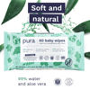 Picture of Pura Baby Wipes - 100% Plastic-Free & Plant Based Wipes, 99% Water, Suitable for Sensitive & Eczema-prone Skin, Fragrance Free & Hypoallergenic, Cruelty Free, EWG Verified, 1 Pack of 60 Wet Wipes