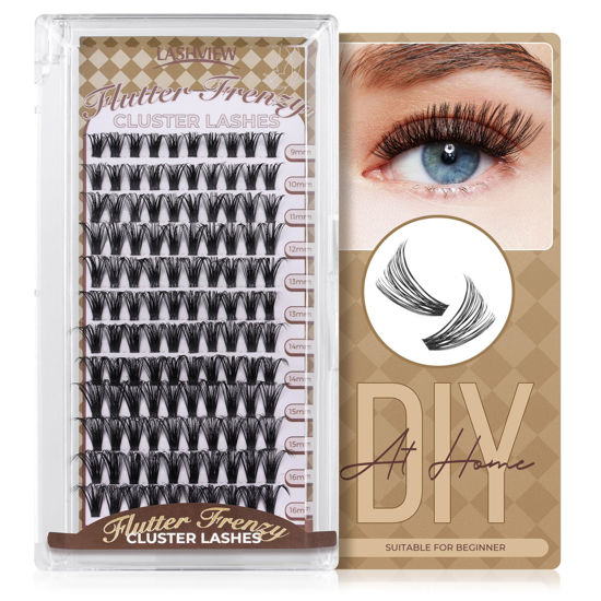 Picture of LASHVIEW Lash-Extension-Clusters 120pcs D Curl Lash Clusters Natural Look Cluster Lashes Extensions Super Thin Band & Soft Lashes Reusable 9-16mm MIX (40D)