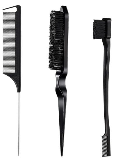 Picture of Hair Styling Brush Set - Slick Back Comb, Edge Control Brush, Rat Tail Comb for Smooth Styling, Frizz Taming, and Parting (3 Pieces)