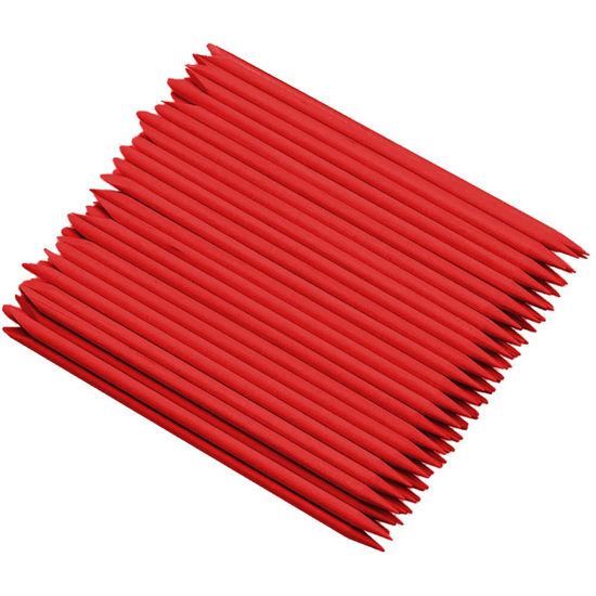 Picture of Borogo 100 Pcs Orange Wood Nail Sticks Double Sided Multi Functional Cuticle Pusher Manicure Pedicure Tool for Manicure Pedicure Red