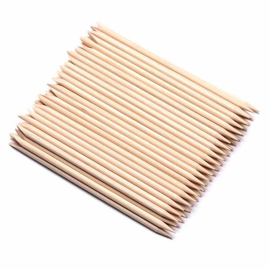 Picture of Borogo 100 Pcs Orange Wood Nail Sticks Double Sided Multi Functional Cuticle Pusher Manicure Pedicure Tool for Manicure Pedicure