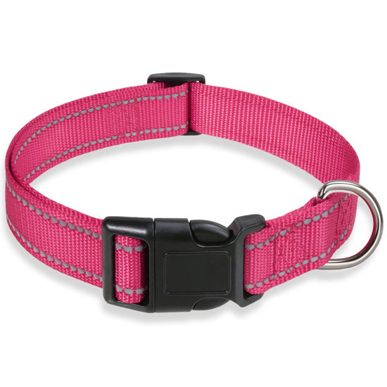 Picture of Reflective Dog Collar with Buckle Adjustable Safety Nylon Collars for Small Medium Large Dogs, Pink S