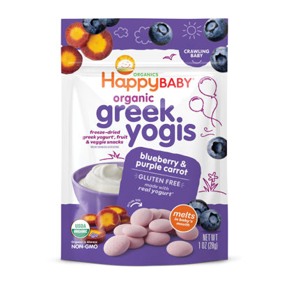 Picture of Happy Baby Organics Baby Snacks, Greek Yogis, Freeze Dried Yogurt &Veggie Fruit Snacks, Gluten Free Snack for Babies 9+ Months, Blueberry & Purple Carrot, 1 Ounce