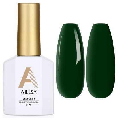 Picture of AILLSA Green Gel Nail Polish Dark Emerald Christmas Gel Polish Forest Green Opaque Gel Polish Winter Color Lake Green Gel Nail Polish Soak Off U V Gel Nail Salon Holiday Gifts 0.51 Fl Oz/GF09