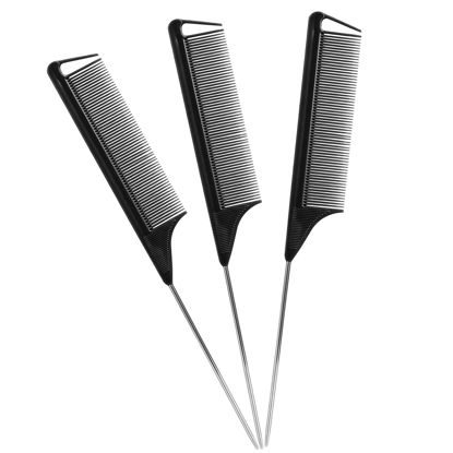 Picture of Rat Tail Combs Set: 3-Pack Teasing Styling Combs with Long Steel Pins for Women, Parting Combs for All Hair Types (Black)