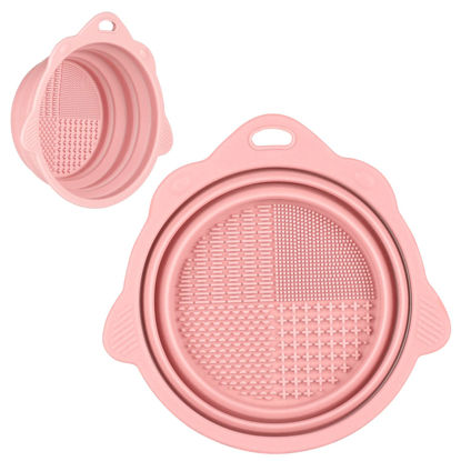 Picture of Foldable Silicone Makeup Brush Cleaner Bowl - Etercycle Portable Cleaning Tool for Brushes, Powder Puffs, and Sponges (Pink)