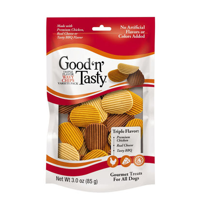 Picture of Good'n'Fun Good ‘N’ Tasty Triple Flavor Wavy Chips, 3 Oz, Treats for Dogs