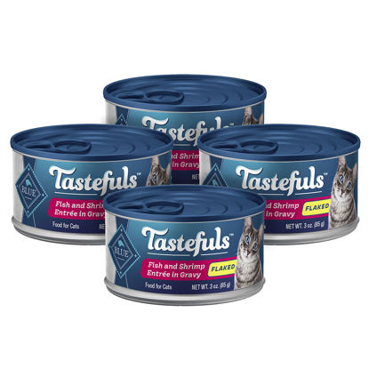 Picture of Blue Buffalo Tastefuls Natural Wet Cat Food Cans, Flaked Style, Fish and Shrimp Entrée in Gravy 3-oz Cans (Pack of 4)