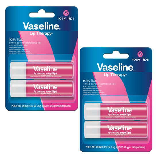 Picture of Vaseline Lip Therapy Care Rosy, Fast-Acting Nourishment, Ideal for Chapped, Dry, Cracked, or Damaged Lips, Lip Balm, 2-Pack of 2, 0.16 Oz Each, 4 Lip Balms