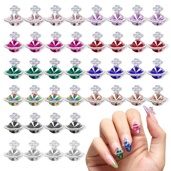 Picture of beetles Gel Polish 60 Pcs Saturn Shape Rhinestones Bling 3D Nail Charms 10 colors Planet Silver Jewelry Gem for Nail Art DIY Design Mancure Decorations Supplies Accessories