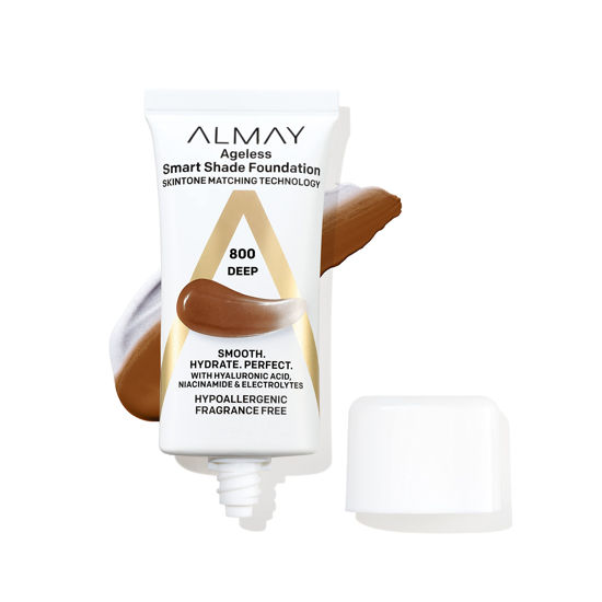 Picture of Almay Anti-Aging Foundation, Smart Shade Face Makeup with Hyaluronic Acid, Niacinamide, Vitamin C & E, Hypoallergenic-Fragrance Free, 800 Deep, 1 Fl Oz (Pack of 1)