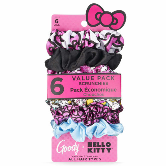 Picture of Goody x Hello Kitty Ouchless Scrunchie - 6 Count, Assorted - Accessories to Style With Ease and Keep Your Hair Secured - For All Hair Types - Pain Free