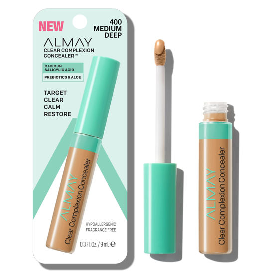 Picture of Almay Clear Complexion Acne & Blemish Spot Treatment Concealer Makeup with Salicylic Acid- Lightweight, Full Coverage, Hypoallergenic, Fragrance-Free, for Sensitive Skin, 400 Medium/Deep, 0.3 fl oz.