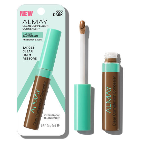 Picture of Almay Clear Complexion Acne & Blemish Spot Treatment Concealer Makeup with Salicylic Acid- Lightweight, Full Coverage, Hypoallergenic, Fragrance-Free, for Sensitive Skin, 600 Dark, 0.3 fl oz.