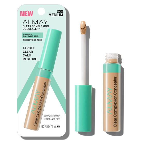 Picture of Almay Clear Complexion Acne & Blemish Spot Treatment Concealer Makeup with Salicylic Acid- Lightweight, Full Coverage, Hypoallergenic, Fragrance-Free, for Sensitive Skin, 300 Medium, 0.3 fl oz.