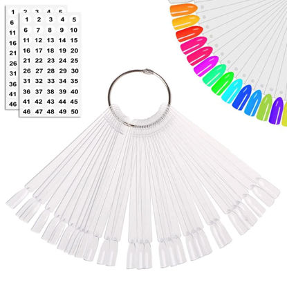 Picture of JASSINS 50 Pcs Nail Swatch Sticks with Ring and Numbered Tips - Clear Fan-shaped Display for Nail Art Polish Practice