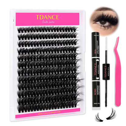 Picture of TDANCE Thick DIY Lash Extension Kit Cluster Lashes Kit with 240 PCS Mega Volume Lash Clusters, Lash Applicator, Lash Bond and Seal for DIY Eyelash Extension Kit at Home(Kit-Thick-50D)